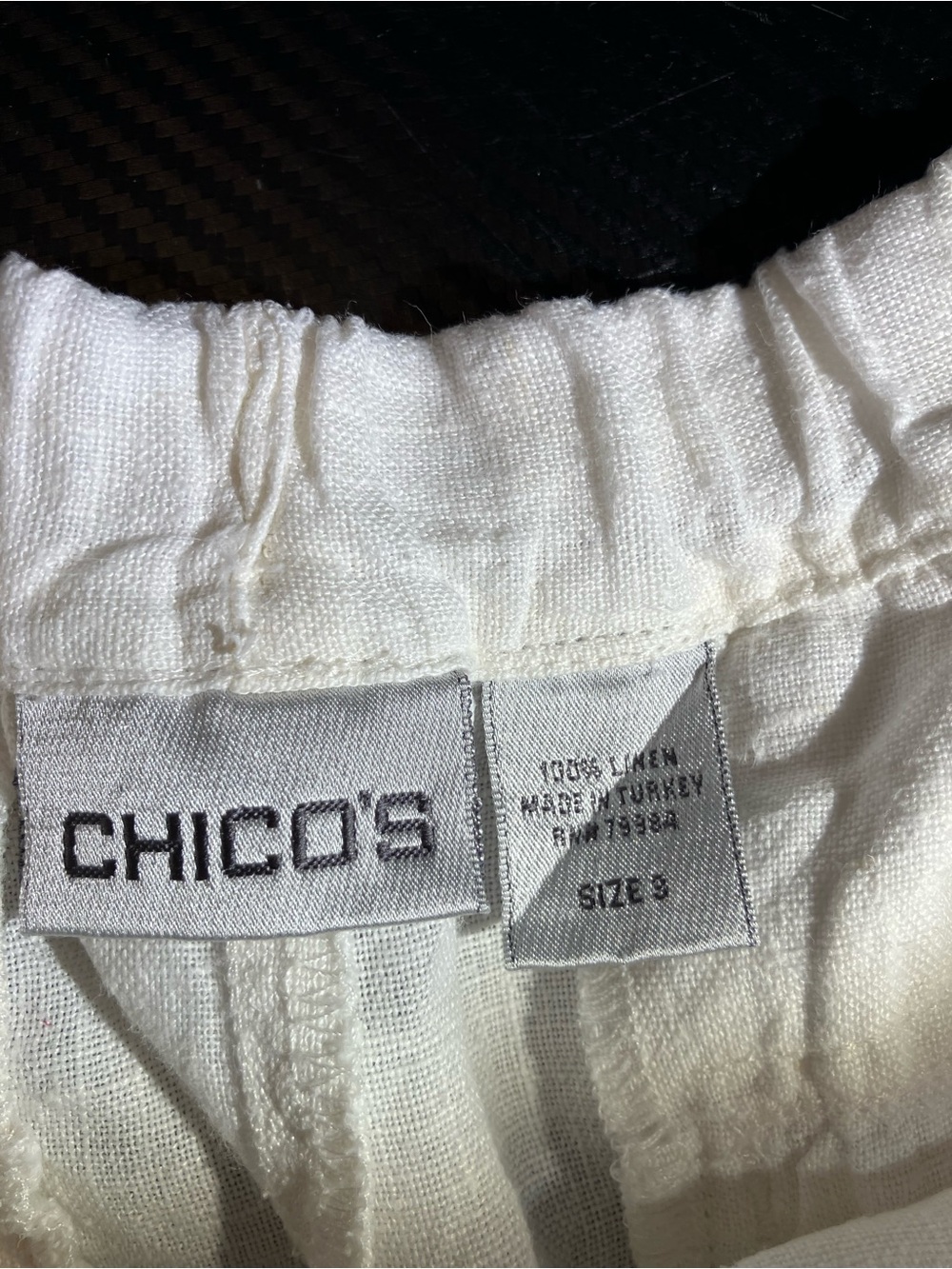 Chico's Women's White Elastic-Waist 100% Linen Pants with 4 Pockets - Picture 3 of 5
